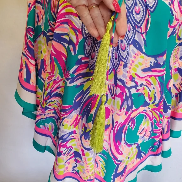 HTF Lilly Pulitzer Lettie Silk Caftan Small Safari Sighted Flowy Oversizedβ Med - Picture 6 of 16